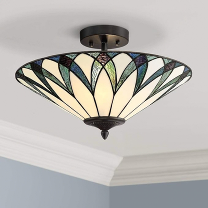 Filton 18" Tiffany-Style Glass 2-Light Ceiling Fixture | Lamps Clinic