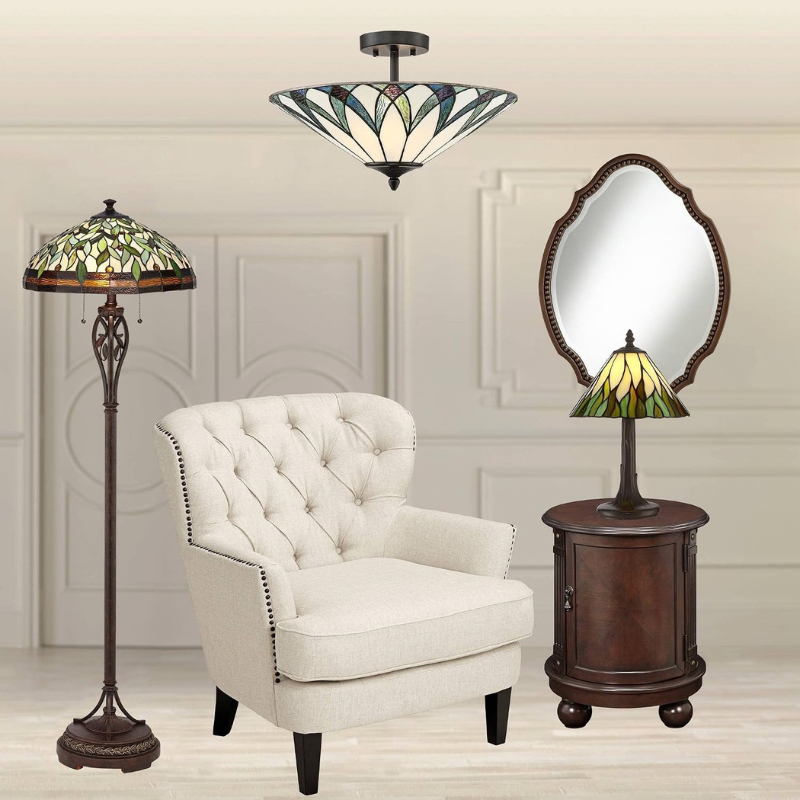 Filton 18" Tiffany-Style Glass 2-Light Ceiling Fixture | Lamps Clinic