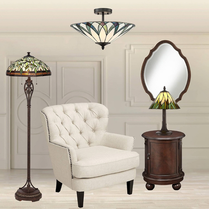 Filton 18" Tiffany-Style Glass 2-Light Ceiling Fixture | Lamps Clinic