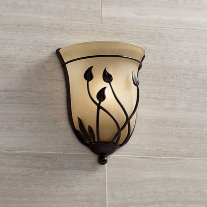 Leaf and Vine Half-Bell Glass Wall Sconce