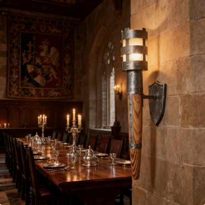 SRYBLT Hand-Forged Medieval Torch Wall Sconce with Wood Handle