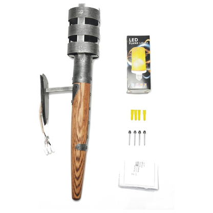 SRYBLT Hand-Forged Medieval Torch Wall Sconce with Wood Handle