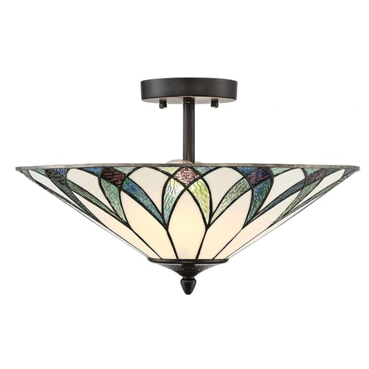 Filton 18" Tiffany-Style Glass 2-Light Ceiling Fixture | Lamps Clinic
